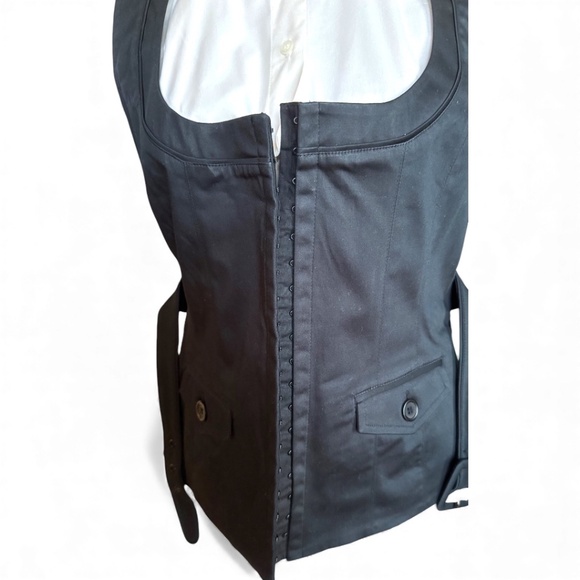 Chic Black & White Layered Shirt Vest Belted Top - Picture 7 of 9